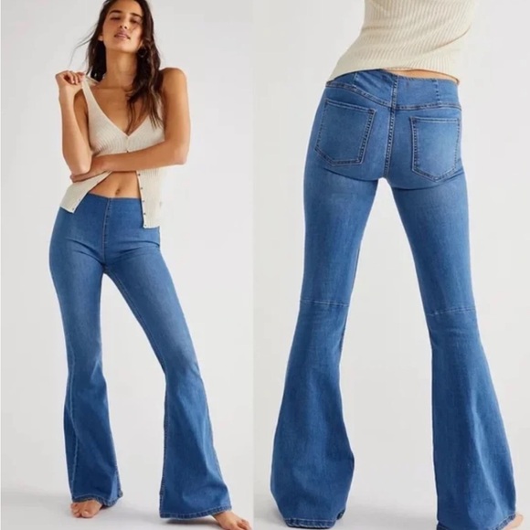 Free People We The Free Penny Pull-On Flare Jeans Size 27 Blue Denim Bell.  G54 - Picture 1 of 9